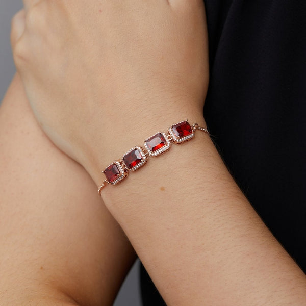 Jon Richard Rose Gold Plated And Cubic Zirconia Garnet Stone Toggle Bracelet