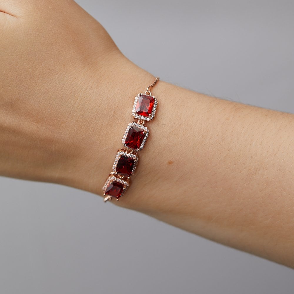 Jon Richard Rose Gold Plated And Cubic Zirconia Garnet Stone Toggle Bracelet