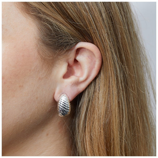 Inicio Recycled Sterling Silver Plated Textured Hoop Earrings - Gift Pouch