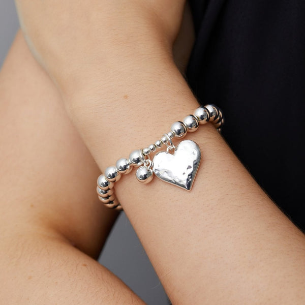 Jon Richard Silver Plated Polished Heart Stretch Ball Bracelet