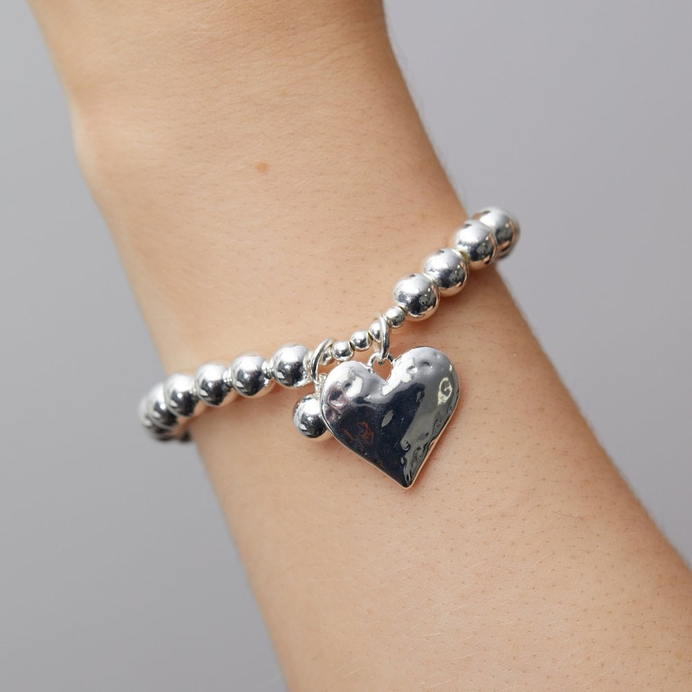 Jon Richard Silver Plated Polished Heart Stretch Ball Bracelet