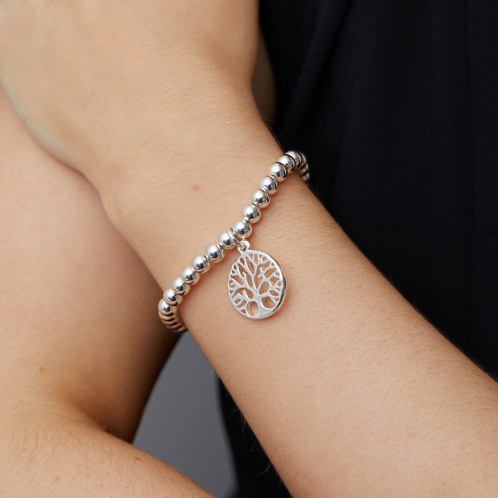 Jon Richard Silver Plated Polished Tree Of Love Stretch Bracelet