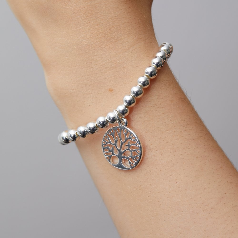 Jon Richard Silver Plated Polished Tree Of Love Stretch Bracelet