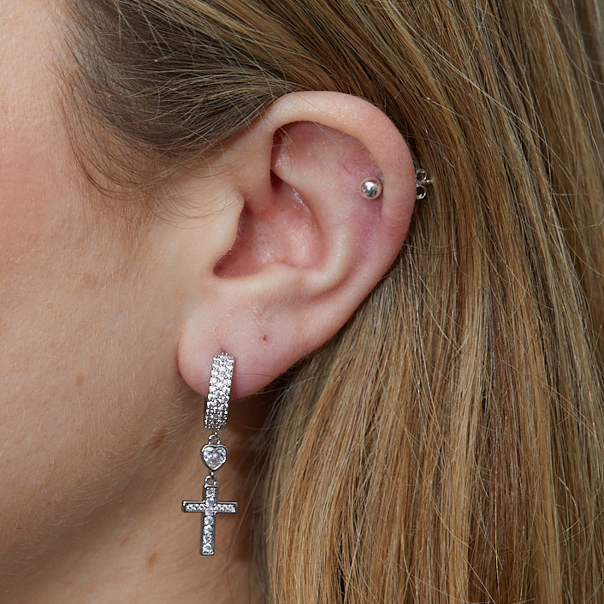 Jon Richard Silver Plated Cubic Zirconia Cross Drop Earrings