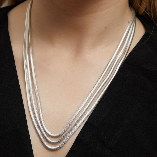 Inicio Recycled Sterling Silver Plated Multi Row Snake Chain Necklace - Gift Pouch