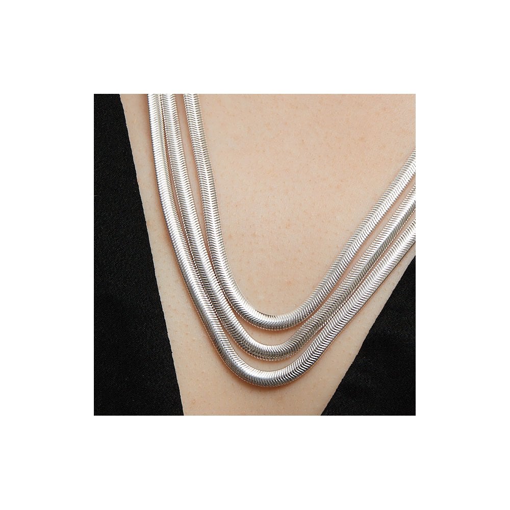 Inicio Recycled Sterling Silver Plated Multi Row Snake Chain Necklace - Gift Pouch