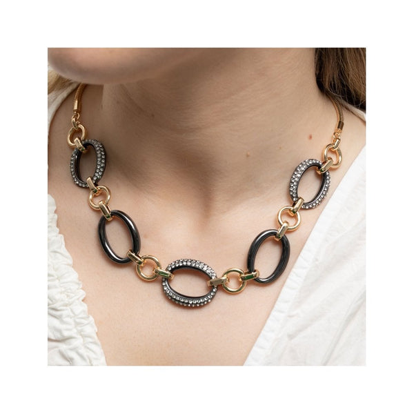 Mood Two Tone Crystal And Polished Link Short Necklace