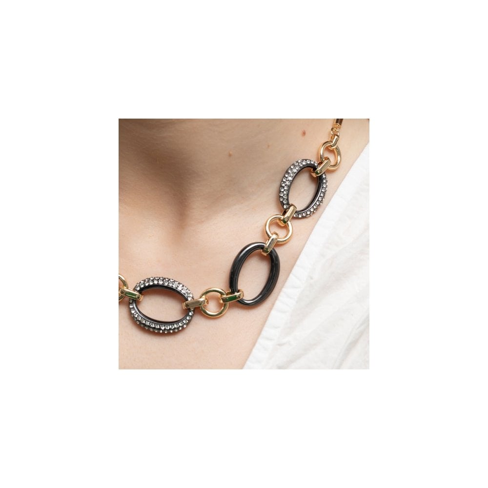 Mood Two Tone Crystal And Polished Link Short Necklace