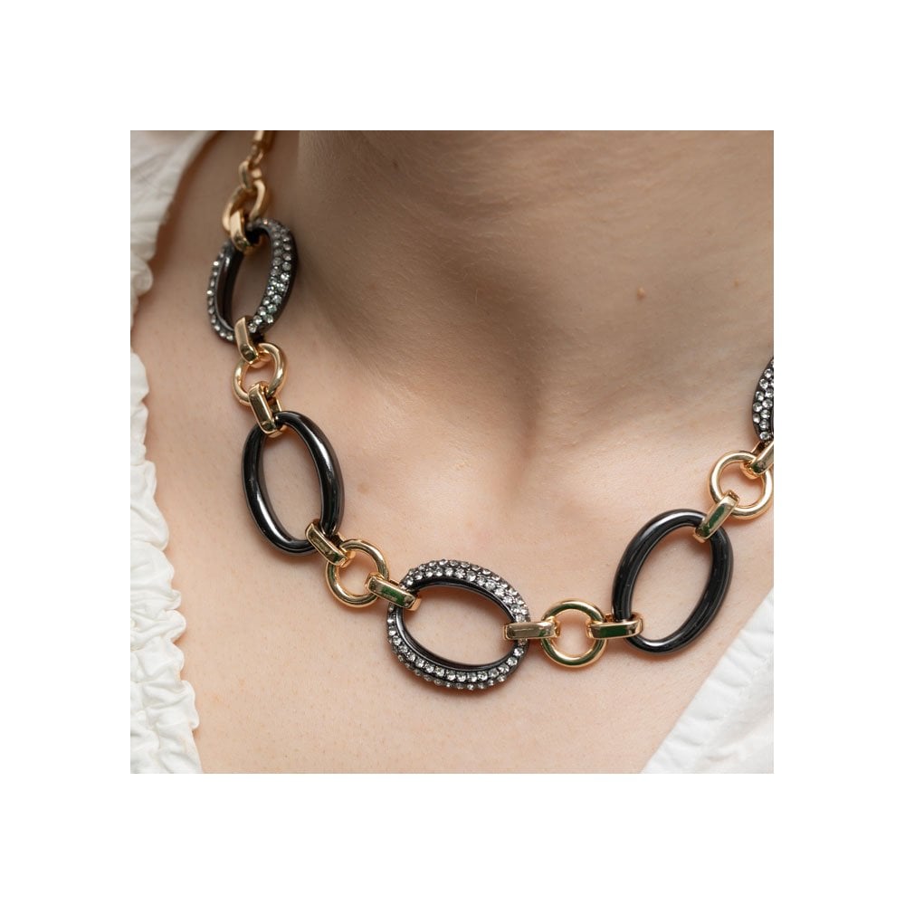 Mood Two Tone Crystal And Polished Link Short Necklace