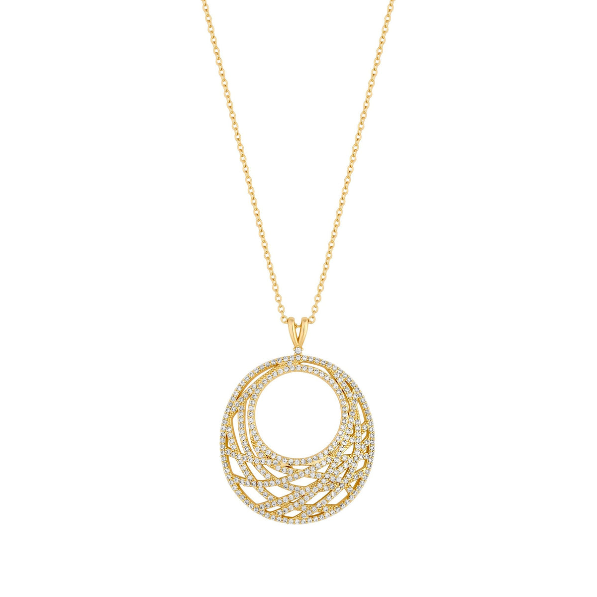 Inicio 14K Real Gold Plated Recycled Cubic Zirconia Contemporary Open Pendant Necklace - Gift Pouch