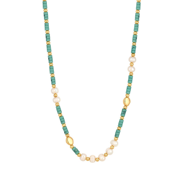 Jon Richard Gold Plated Pearl And Turquoise Bead Necklace