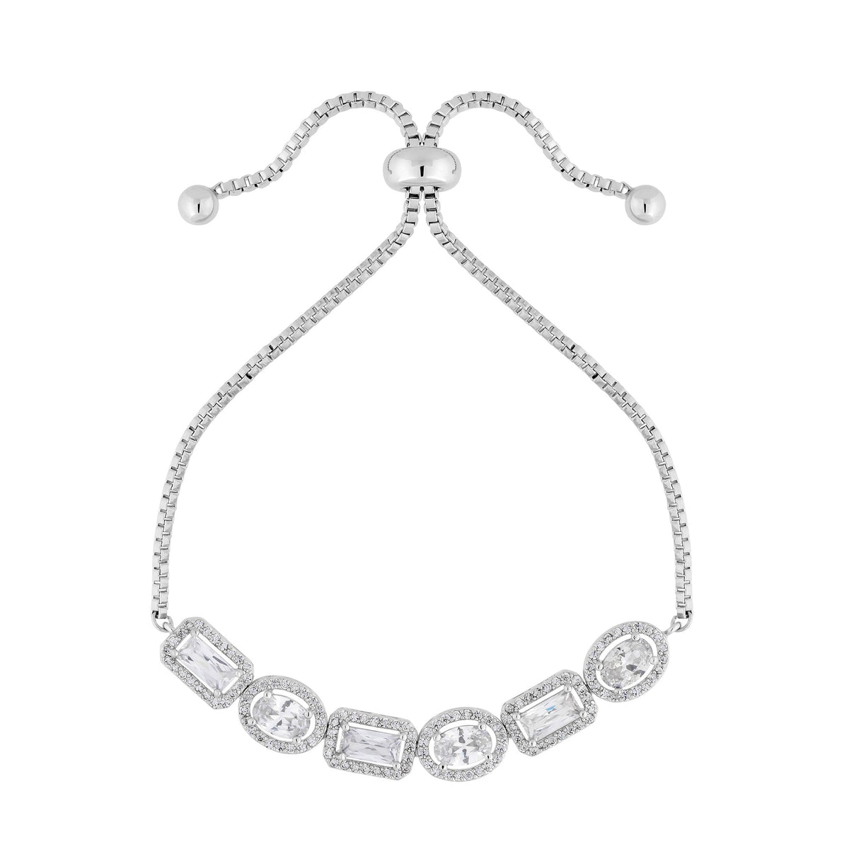 Jon Richard Rhodium Plated Cubic Zirconia Mixed Shape Toggle Bracelet
