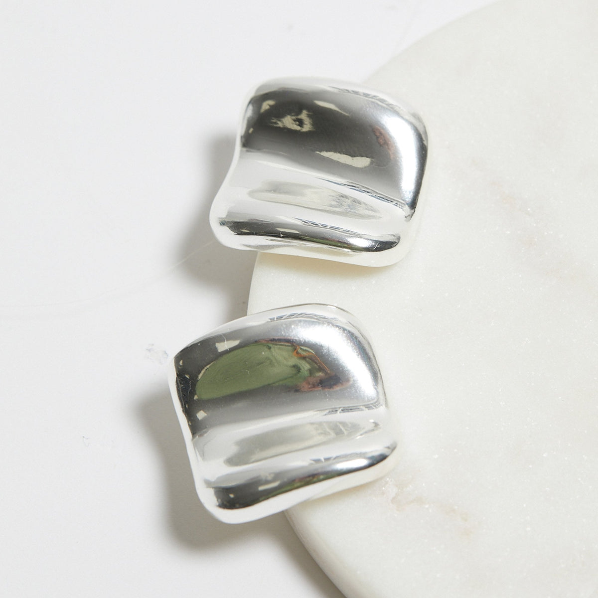 Mood Recycled Silver Polished Fluid Stud Earrings