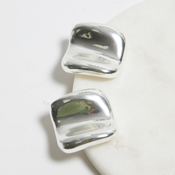 Mood Recycled Silver Polished Fluid Stud Earrings
