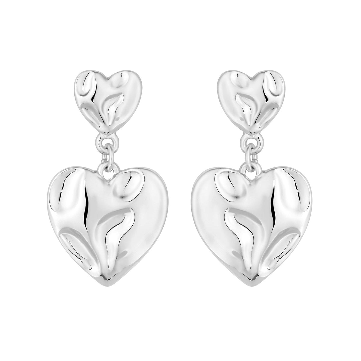 Mood Recycled Silver Polished Fluid Heart Double Drop Earrings