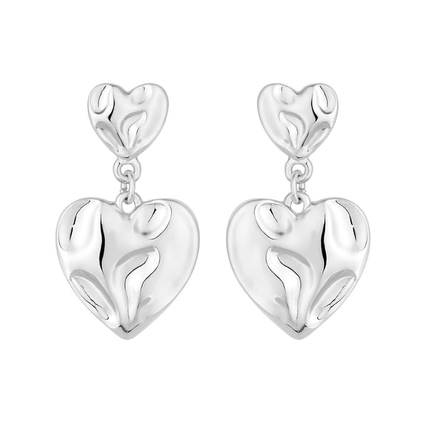 Mood Recycled Silver Polished Fluid Heart Double Drop Earrings