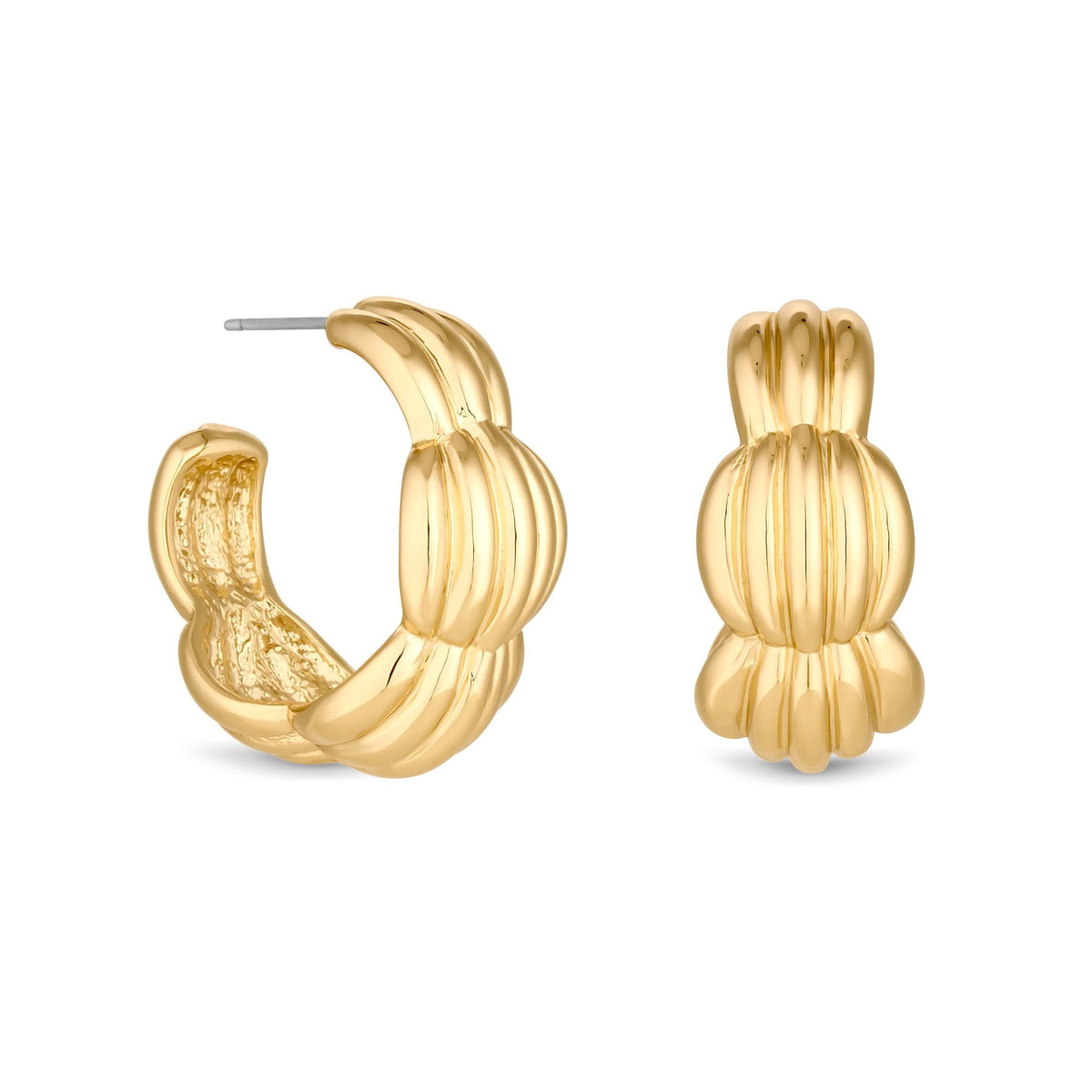 Mood Recycled Gold Polished Tapered Ribbed Hoop Earrings