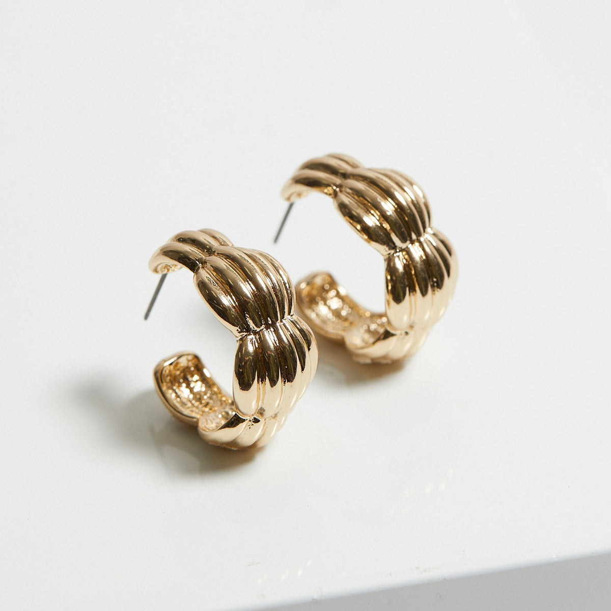 Mood Recycled Gold Polished Tapered Ribbed Hoop Earrings