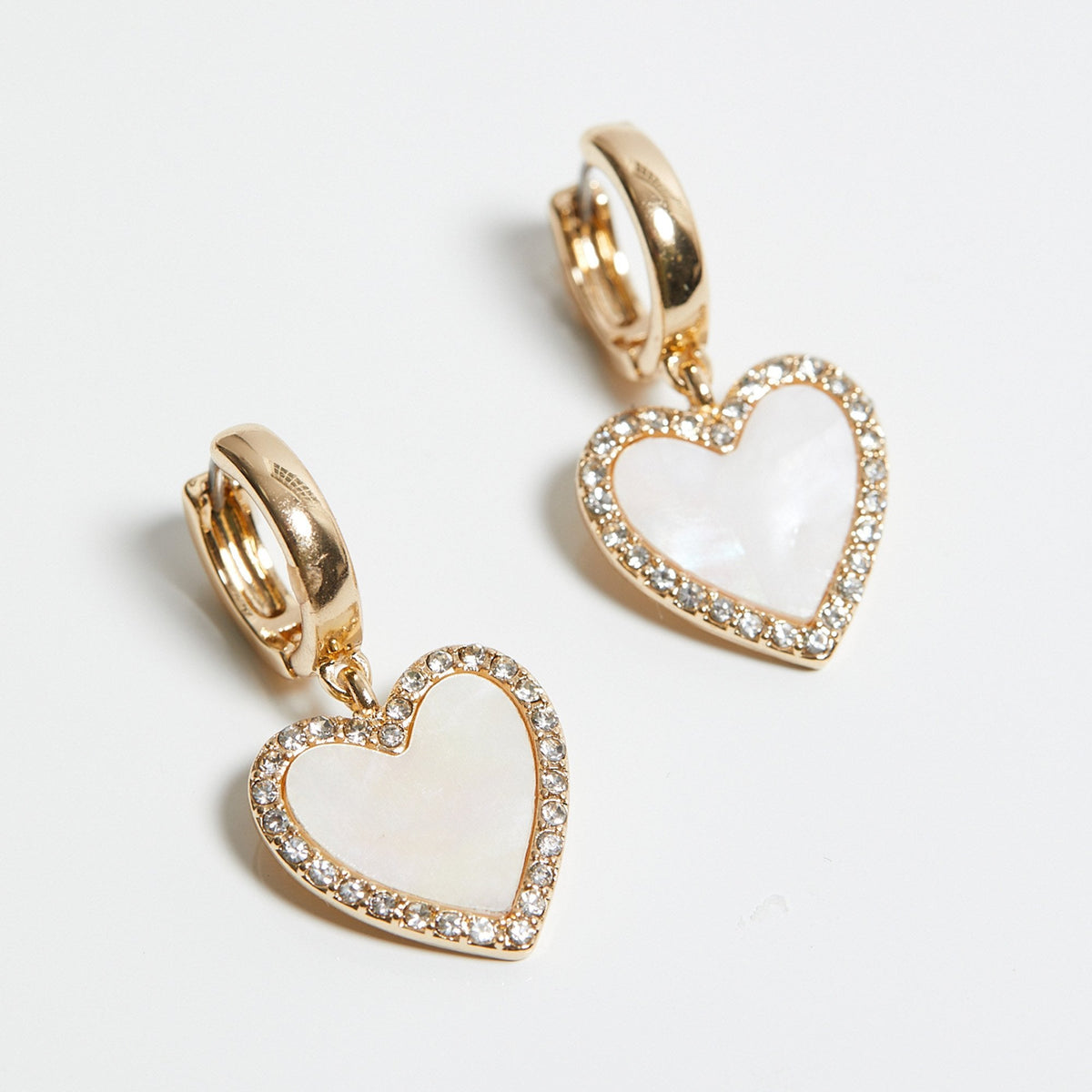 Mood Gold White Mother Of Pearl Heart Huggie Hoop Earrings