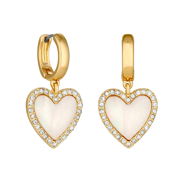 Mood Gold White Mother Of Pearl Heart Huggie Hoop Earrings