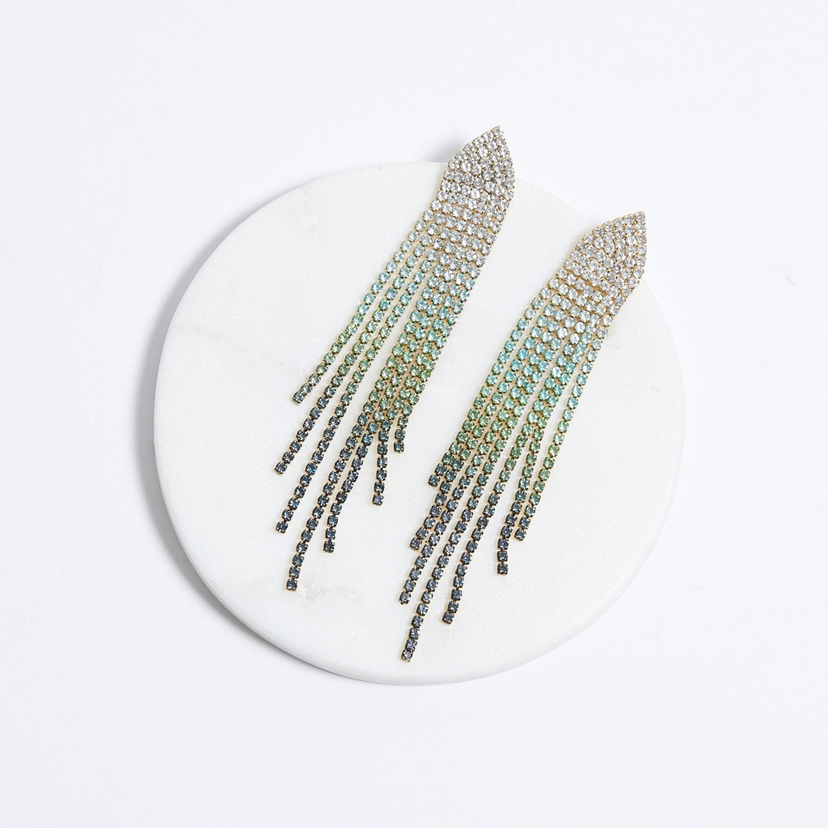 Mood Gold Green Ombre Diamante Shower Drop Earrings