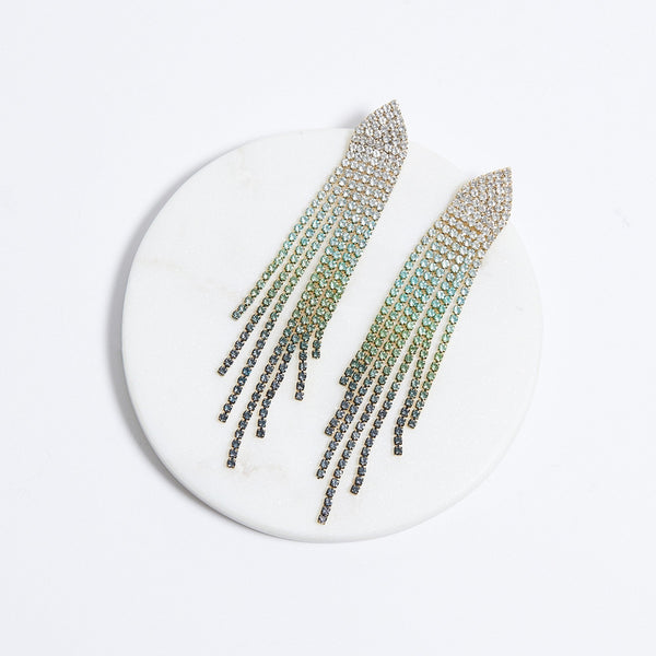 Mood Gold Green Ombre Diamante Shower Drop Earrings
