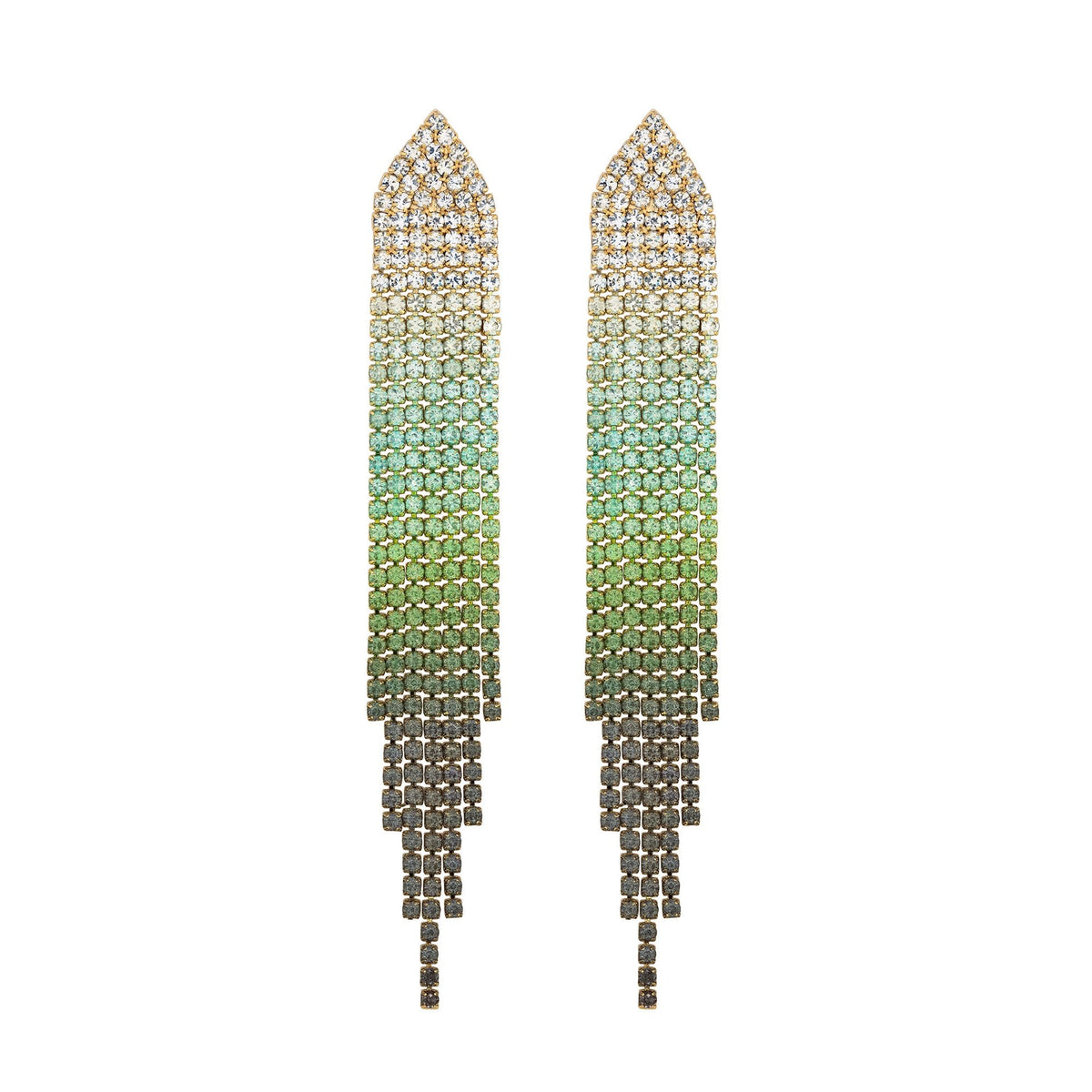 Mood Gold Green Ombre Diamante Shower Drop Earrings