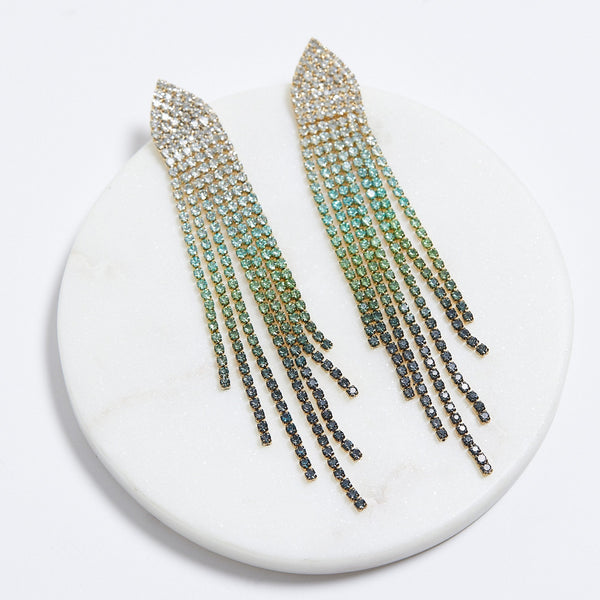 Mood Gold Green Ombre Diamante Shower Drop Earrings