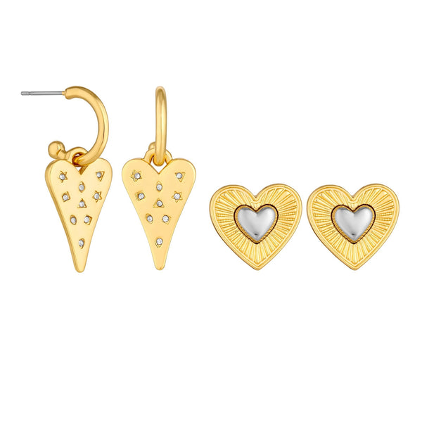 Mood Gold Coloured Crystal Meaningful Charm Huggie Hoop Earrings - Pack of 2