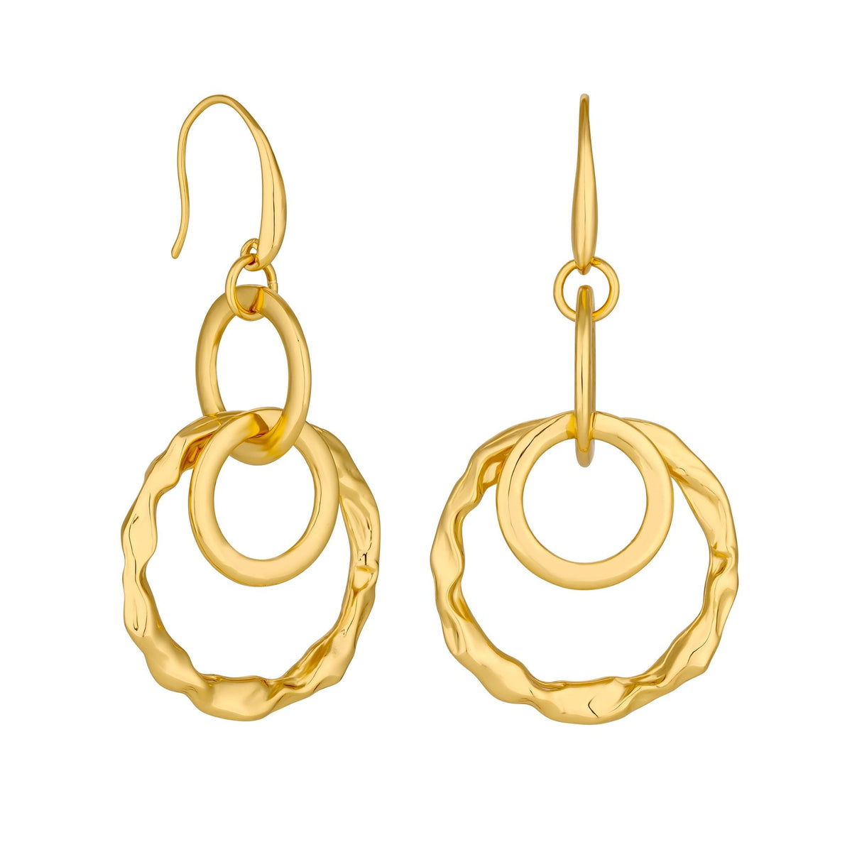 Mood Gold Polished Fluid Multi Ring Fish Hook Drop Earrings