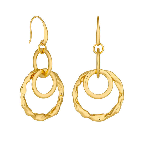 Mood Gold Polished Fluid Multi Ring Fish Hook Drop Earrings