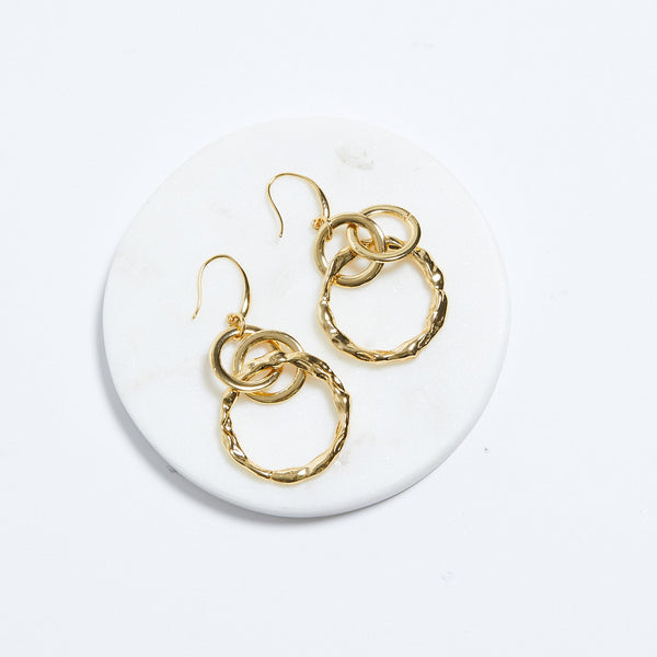 Mood Gold Polished Fluid Multi Ring Fish Hook Drop Earrings