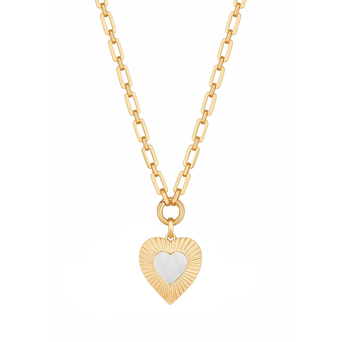 Mood Gold Mother Of Pearl Textured Heart Short Pendant Necklace