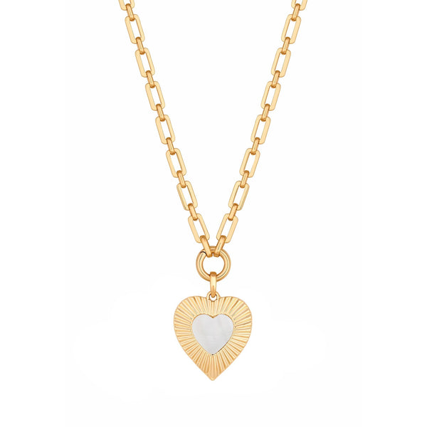 Mood Gold Mother Of Pearl Textured Heart Short Pendant Necklace