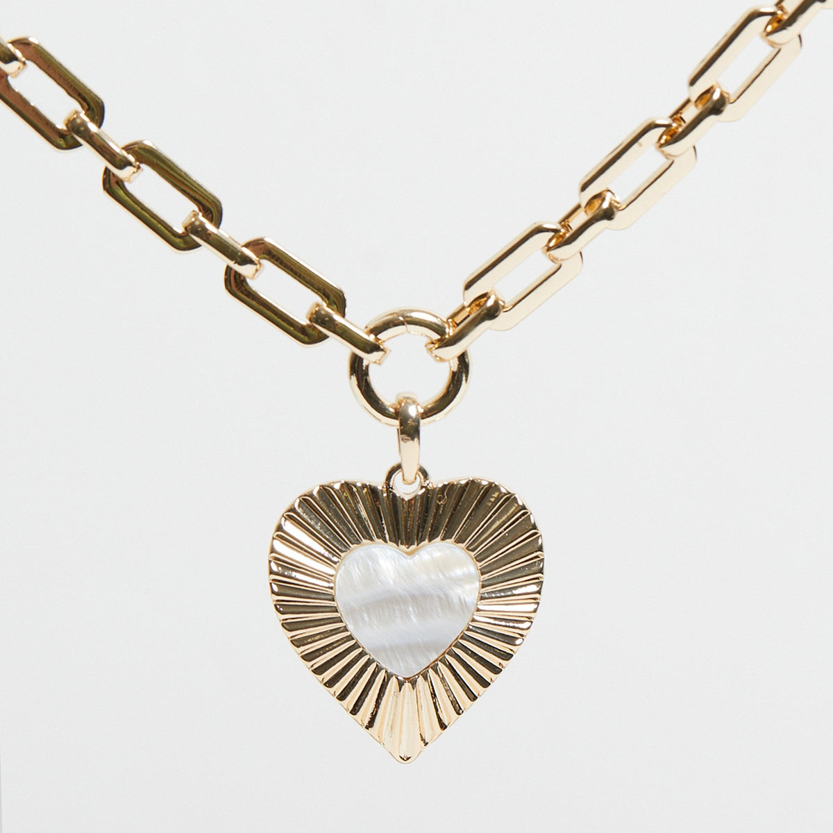 Mood Gold Mother Of Pearl Textured Heart Short Pendant Necklace