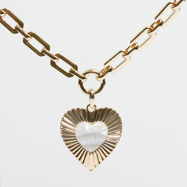 Mood Gold Mother Of Pearl Textured Heart Short Pendant Necklace