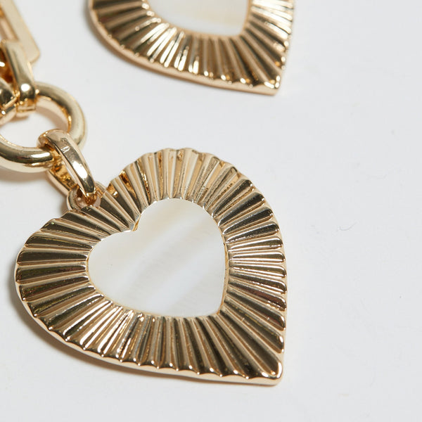 Mood Gold Mother Of Pearl Textured Heart Short Pendant Necklace
