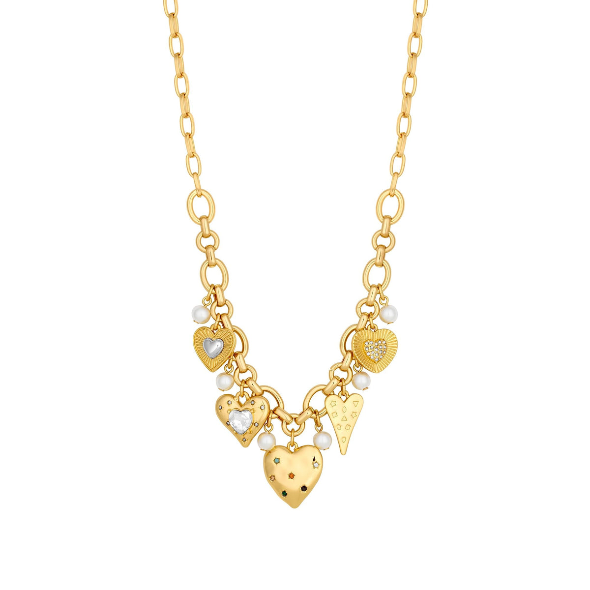 Mood Gold Coloured Crystal Meaningful Heart Charm Necklace