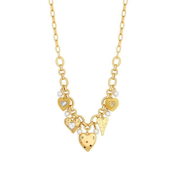 Mood Gold Coloured Crystal Meaningful Heart Charm Necklace