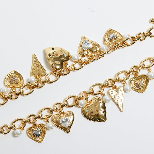 Mood Gold Coloured Crystal Meaningful Heart Charm Necklace