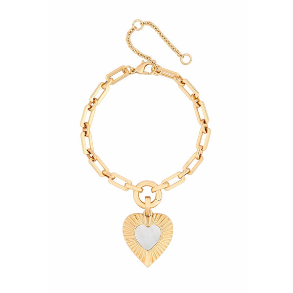 Mood Gold Mother Of Pearl Textured Heart T Bar Bracelet