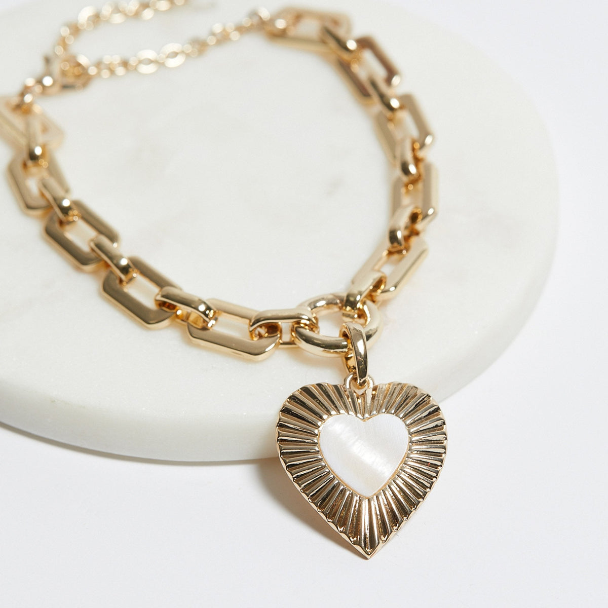 Mood Gold Mother Of Pearl Textured Heart T Bar Bracelet