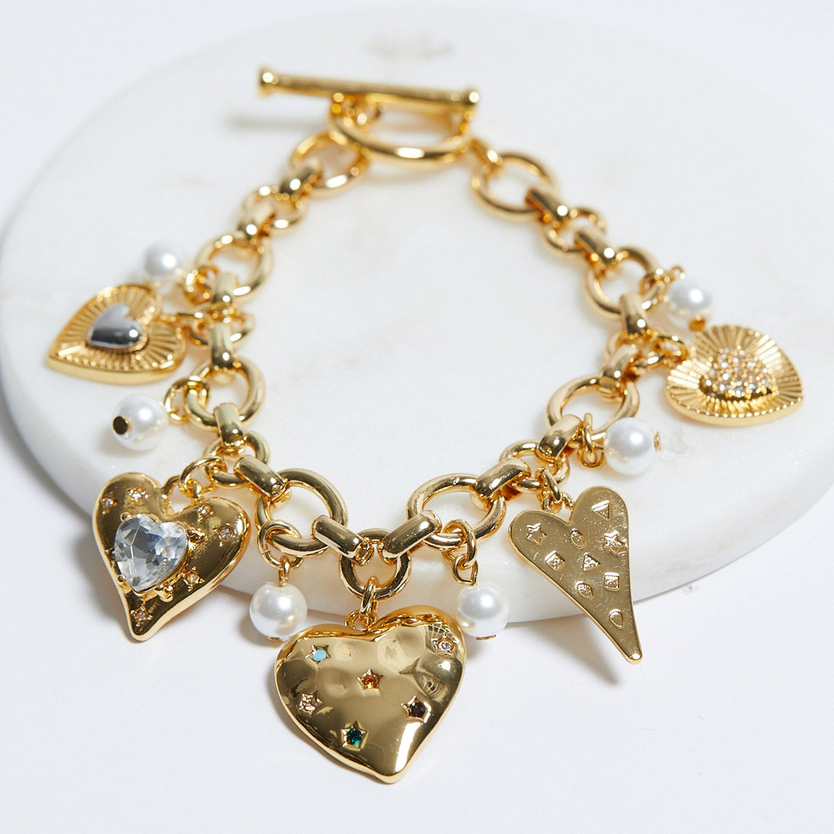 Mood Gold Coloured Crystal Meaningful Heart Charm Bracelets