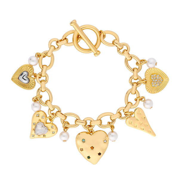 Mood Gold Coloured Crystal Meaningful Heart Charm Bracelets