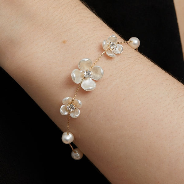 Jon Richard Gold Plated White Floral And Freshwater Pearl Bracelet