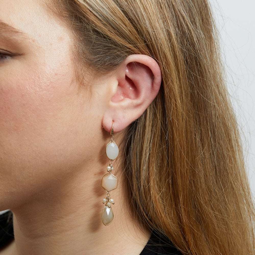 Jon Richard Gold Plated Faceted Stone And Freshwater Pearl Earrings