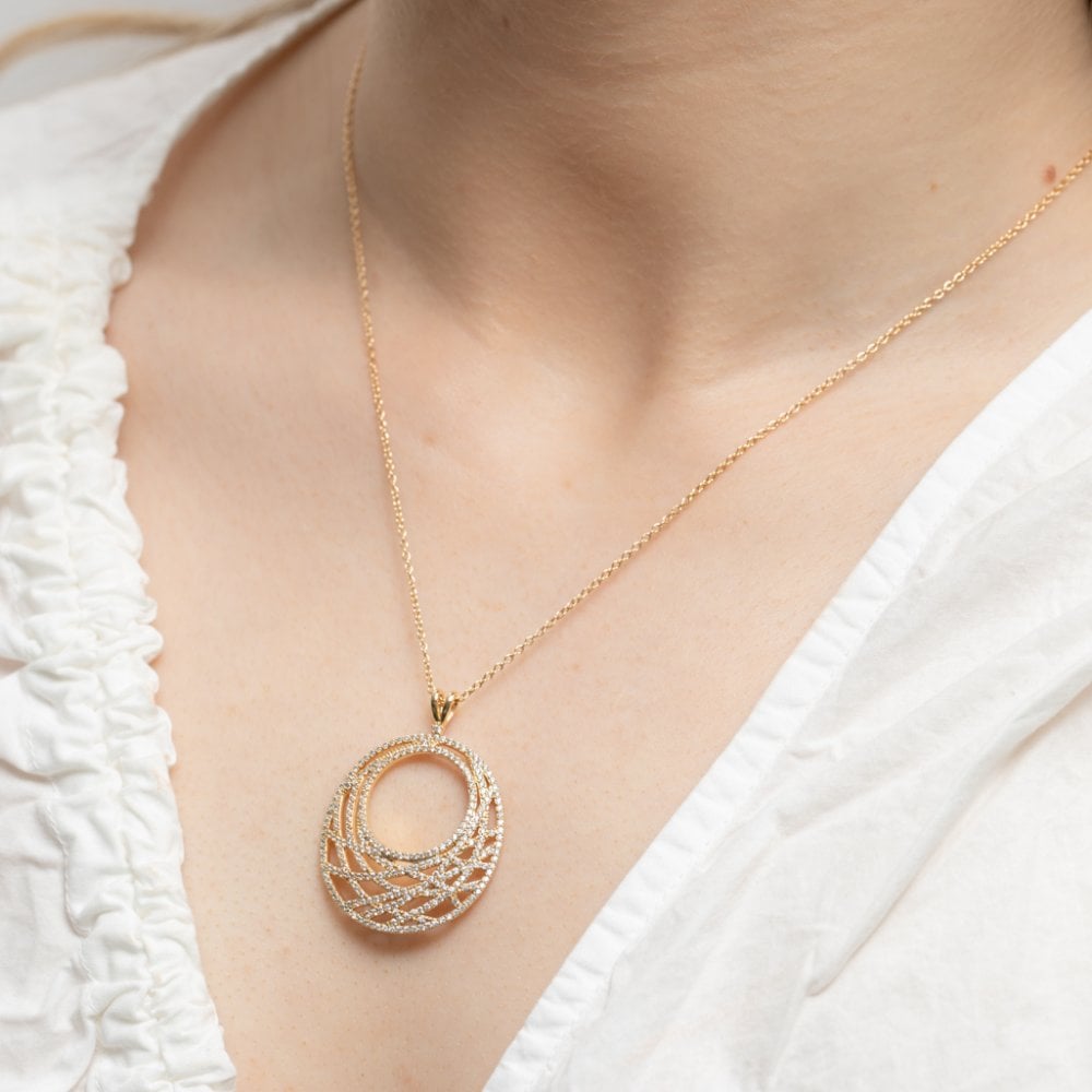 Inicio 14K Real Gold Plated Recycled Cubic Zirconia Contemporary Open Pendant Necklace - Gift Pouch