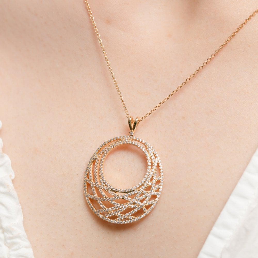 Inicio 14K Real Gold Plated Recycled Cubic Zirconia Contemporary Open Pendant Necklace - Gift Pouch