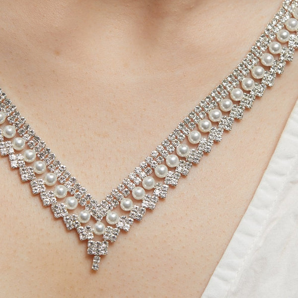 Jon Richard Silver Plated Pearl And Crystal V Necklace
