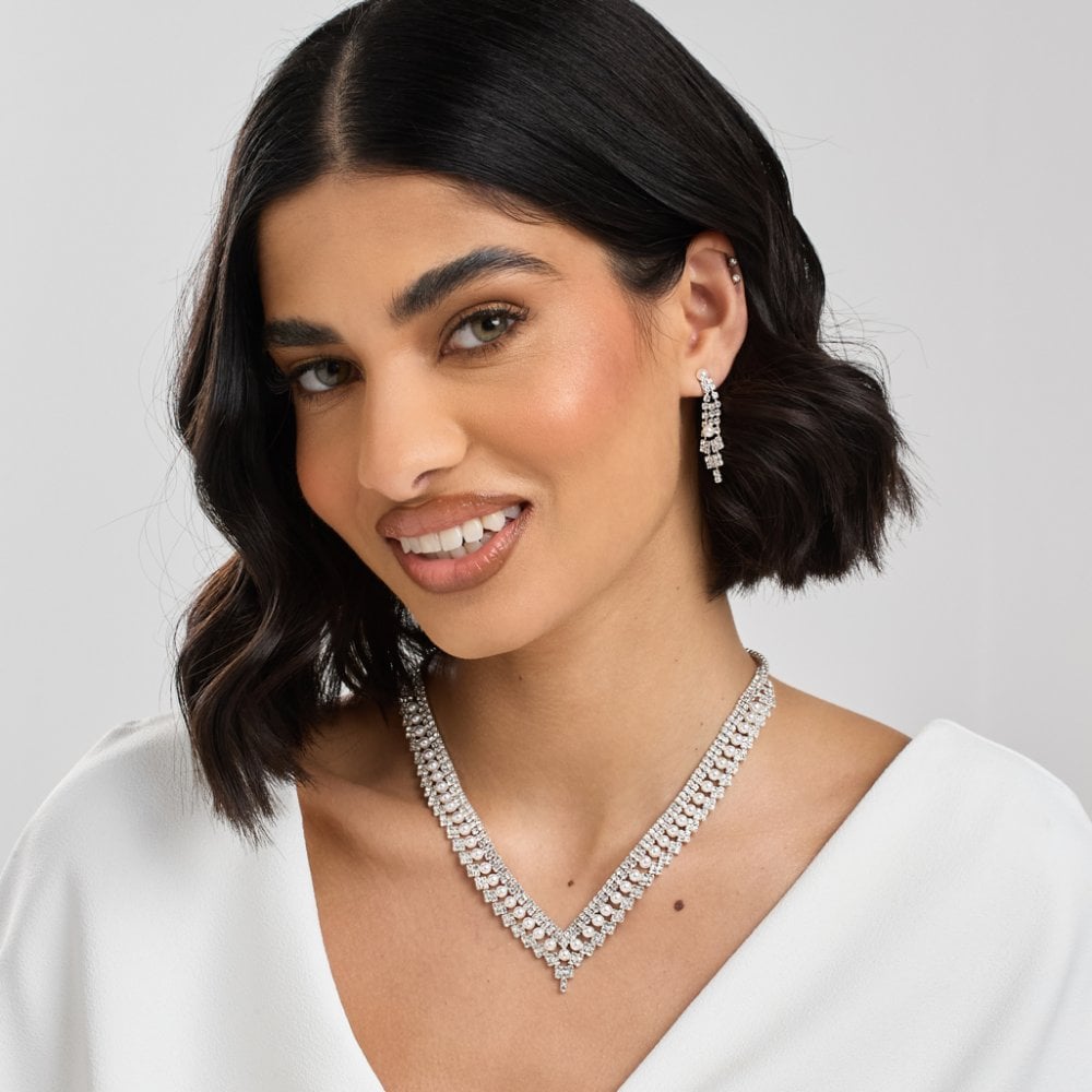Jon Richard Silver Plated Pearl And Crystal V Necklace